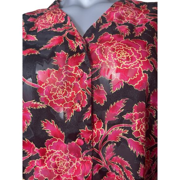 Vtg Victoria’s Secret Sleep Gown Small Peekaboo Black Red Rose Floral Lingerie - Picture 8 of 11